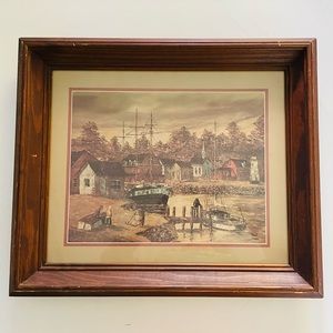 Framed Robert Lebron Fishing Village Print